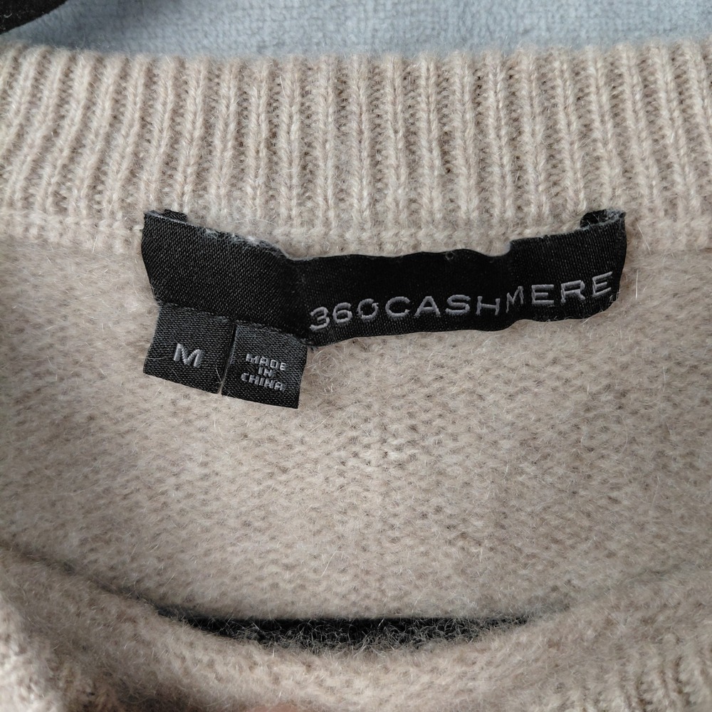 360Cashmere Womens 100% Cashmere Cropped Crew Neck Sweater Oatmeal Beige 40130 M - Picture 3 of 7